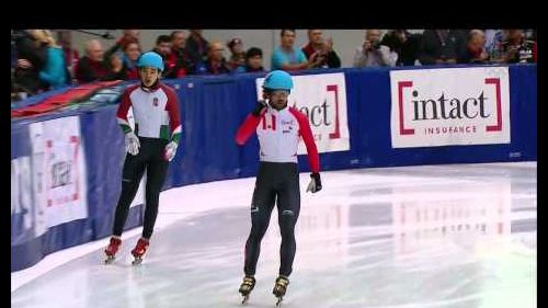 Charles hamelin / crashs men`s 500m (2) final + interview - short track speed skating toronto