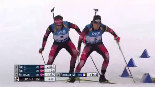 Biathlon ski race pursuit start