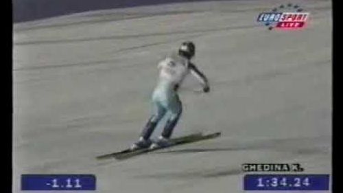 Kristian ghedina fa tris e vince la libera della val gardena 1999