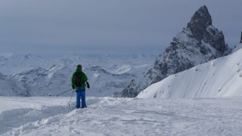 freeride monte bianco, ghiacciaio del Toule e la Aiguille Noire