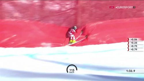Val d'isere. nicole schmidhofer trancia le reti di protezione a 115 km/h