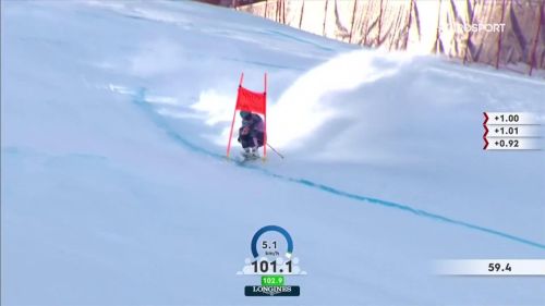 Che rischio per cochran a beaver creek! si sbilancia e passa dentro una porta