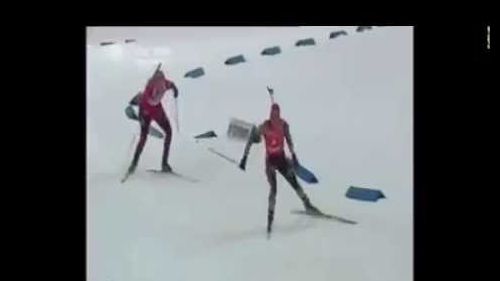 Neuner vs berger Östersund 2008 mass start [last lap]