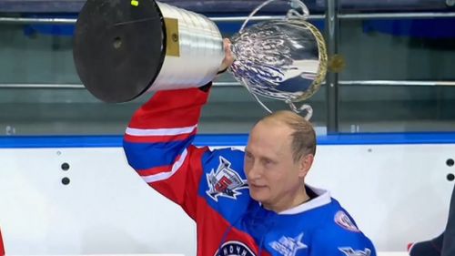 Vladimir putin spends 63rd birthday playing hockey with nhl stars against russian officials
