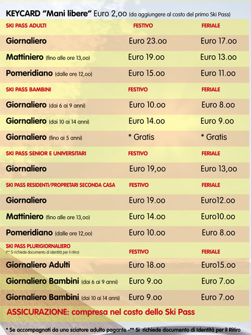 prezzi skipass 2010-2011